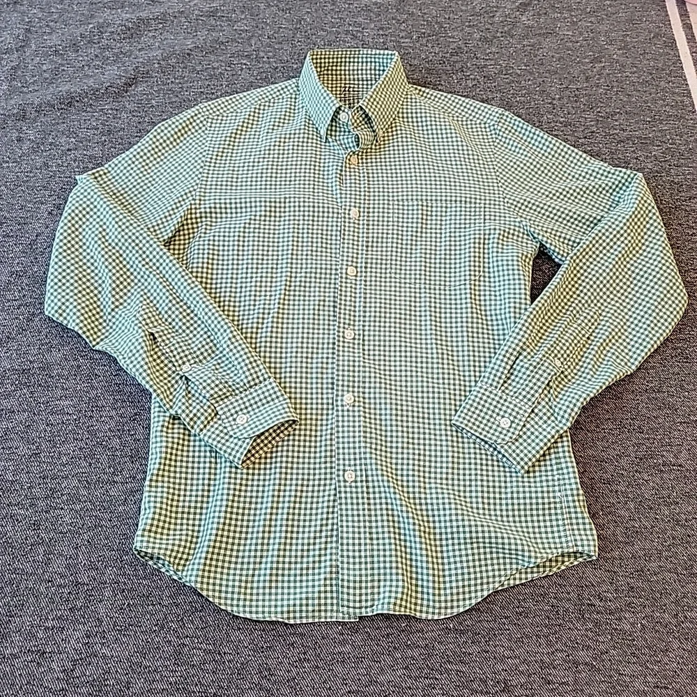 J Crew Lightweight Oxford Cloth Shirt Men's Small Slim Green Check Gingham‎